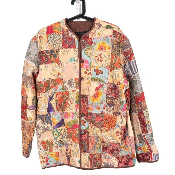 Patchwork Kantha Jacket XL Floral Boho Peasant Festival Long Layering Earthy - Picture 1 of 6